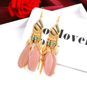 Boho Feather Dangle Drop Earrings